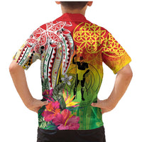 Vanuatu 45th Anniversary Family Matching Mermaid Dress and Hawaiian Shirt Polynesian with Sand Drawing Pattern