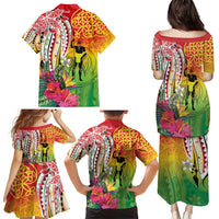 Vanuatu 45th Anniversary Family Matching Puletasi and Hawaiian Shirt Polynesian with Sand Drawing Pattern