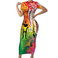 Vanuatu 45th Anniversary Family Matching Short Sleeve Bodycon Dress and Hawaiian Shirt Polynesian with Sand Drawing Pattern