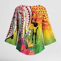 Vanuatu 45th Anniversary Kimono Sleeve Blouse Polynesian with Sand Drawing Pattern LT9 - Polynesian Pride