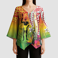 Vanuatu 45th Anniversary Kimono Sleeve Blouse Polynesian with Sand Drawing Pattern LT9 - Polynesian Pride