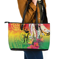 Vanuatu 45th Anniversary Leather Tote Bag Polynesian with Sand Drawing Pattern