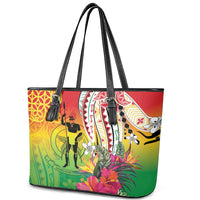 Vanuatu 45th Anniversary Leather Tote Bag Polynesian with Sand Drawing Pattern