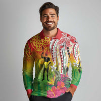 Vanuatu 45th Anniversary Long Sleeve Polo Shirt Polynesian with Sand Drawing Pattern