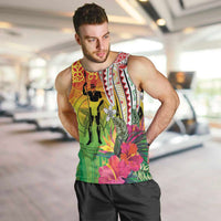 Vanuatu 45th Anniversary Men Tank Top Polynesian with Sand Drawing Pattern LT9 Red - Polynesian Pride