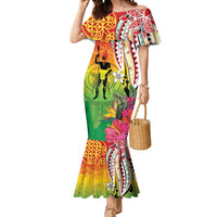 Vanuatu 45th Anniversary Mermaid Dress Polynesian with Sand Drawing Pattern