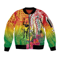 Vanuatu 45th Anniversary Sleeve Zip Bomber Jacket Polynesian with Sand Drawing Pattern