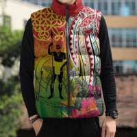 Vanuatu 45th Anniversary Sleeveless Puffer Jacket Polynesian with Sand Drawing Pattern LT9 - Polynesian Pride