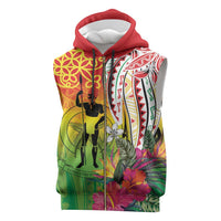 Vanuatu 45th Anniversary Sleeveless Zip Hoodie Polynesian with Sand Drawing Pattern LT9 Red - Polynesian Pride