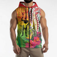 Vanuatu 45th Anniversary Sleeveless Zip Hoodie Polynesian with Sand Drawing Pattern LT9 - Polynesian Pride