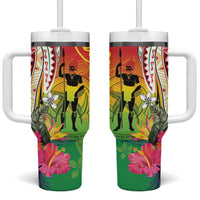 Vanuatu 45th Anniversary Tumbler With Handle Polynesian with Sand Drawing Pattern