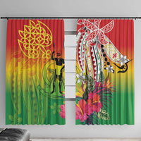 Vanuatu 45th Anniversary Window Curtain Polynesian with Sand Drawing Pattern LT9 With Hooks Red - Polynesian Pride