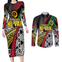 Vanuatu Proud to be Ni-van Personalised Couples Matching Long Sleeve Bodycon Dress and Long Sleeve Button Shirt with Mutis En Atan Patterns LT9 Black - Polynesian Pride