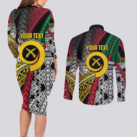 Vanuatu Proud to be Ni-van Personalised Couples Matching Long Sleeve Bodycon Dress and Long Sleeve Button Shirt with Mutis En Atan Patterns LT9 - Polynesian Pride