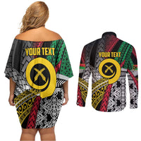 Vanuatu Proud to be Ni-van Personalised Couples Matching Off Shoulder Short Dress and Long Sleeve Button Shirt with Mutis En Atan Patterns LT9 - Polynesian Pride