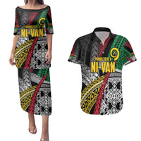 Vanuatu Proud to be Ni-van Personalised Couples Matching Puletasi and Hawaiian Shirt with Mutis En Atan Patterns LT9 Black - Polynesian Pride