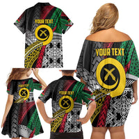 Vanuatu Proud to be Ni-van Personalised Family Matching Off Shoulder Short Dress and Hawaiian Shirt with Mutis En Atan Patterns