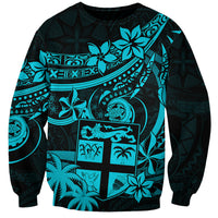 Fiji Islands Sweatshirt Coat of Arms Fijian Flower Polynesian Pattern - Aqua LT9 Unisex Aqua - Polynesian Pride