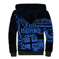 Fiji Islands Sherpa Hoodie Coat of Arms Fijian Flower Polynesian Pattern - Blue LT9 - Polynesian Pride