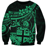 Fiji Islands Sweatshirt Coat of Arms Fijian Flower Polynesian Pattern - Green LT9 Unisex Green - Polynesian Pride