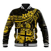 Fiji Islands Baseball Jacket Coat of Arms Fijian Flower Polynesian Pattern - Yellow LT9 Unisex Yellow - Polynesian Pride