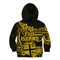 Fiji Islands Kid Hoodie Coat of Arms Fijian Flower Polynesian Pattern - Yellow LT9 - Polynesian Pride