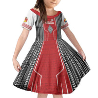 Custom Tonga Rugby Family Matching Puletasi and Hawaiian Shirt Mate Maa Kupesi Style LT9 Daughter's Dress Red - Polynesian Pride