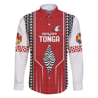 Custom Tonga Rugby Family Matching Puletasi and Hawaiian Shirt Mate Maa Kupesi Style LT9 Dad's Shirt - Long Sleeve Red - Polynesian Pride