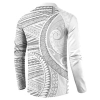 American Samoa White Sunday Button Sweatshirt Polynesian Lotu Tamaiti - Polynesian Pride