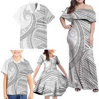 American Samoa White Sunday Family Matching Off Shoulder Maxi Dress and Hawaiian Shirt Polynesian Lotu Tamaiti - Polynesian Pride