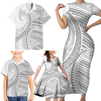 American Samoa White Sunday Family Matching Short Sleeve Bodycon Dress and Hawaiian Shirt Polynesian Lotu Tamaiti - Polynesian Pride