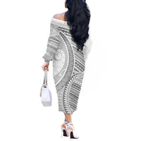 American Samoa White Sunday Off The Shoulder Long Sleeve Dress Polynesian Lotu Tamaiti - Polynesian Pride