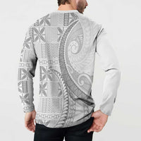 Niue White Sunday Button Sweatshirt Niuean Lotu Tamaiti Hiapo Pattern LT9 - Polynesian Pride