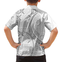 Niue White Sunday Family Matching Tank Maxi Dress and Hawaiian Shirt Niuean Lotu Tamaiti Hiapo Pattern - Polynesian Pride