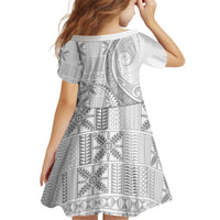 Niue White Sunday Kid Short Sleeve Dress Niuean Lotu Tamaiti Hiapo Pattern - Polynesian Pride
