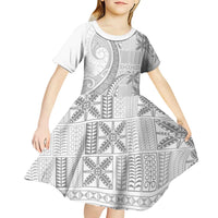 Niue White Sunday Kid Short Sleeve Dress Niuean Lotu Tamaiti Hiapo Pattern - Polynesian Pride