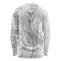 Niue White Sunday Long Sleeve Shirt Niuean Lotu Tamaiti Hiapo Pattern LT9 - Polynesian Pride