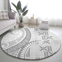 Niue White Sunday Round Carpet Niuean Lotu Tamaiti Hiapo Pattern - Polynesian Pride