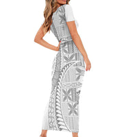 Niue White Sunday Short Sleeve Bodycon Dress Niuean Lotu Tamaiti Hiapo Pattern - Polynesian Pride