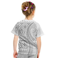 Polynesian White Sunday Kid T Shirt Lotu Tamaiti Melanesian Pattern - Polynesian Pride