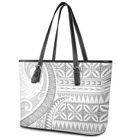 Polynesian White Sunday Leather Tote Bag Lotu Tamaiti Melanesian Pattern - Polynesian Pride