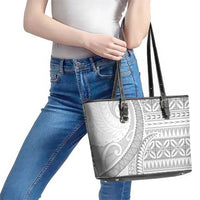 Polynesian White Sunday Leather Tote Bag Lotu Tamaiti Melanesian Pattern - Polynesian Pride