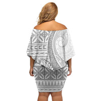 Polynesian White Sunday Off Shoulder Short Dress Lotu Tamaiti Melanesian Pattern - Polynesian Pride