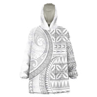 Polynesian White Sunday Wearable Blanket Hoodie Lotu Tamaiti Melanesian Pattern LT9 One Size White - Polynesian Pride
