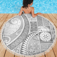 Samoa Siapo White Sunday Beach Blanket Lotu Tamaiti Polynesian White Pattern LT9 - Polynesian Pride