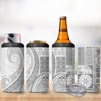 Samoa Siapo White Sunday 4 in 1 Can Cooler Tumbler Lotu Tamaiti Polynesian White Pattern - Polynesian Pride