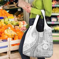 Samoa Siapo White Sunday Grocery Bag Lotu Tamaiti Polynesian White Pattern - Polynesian Pride