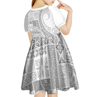 Samoa Siapo White Sunday Kid Short Sleeve Dress Lotu Tamaiti Polynesian White Pattern - Polynesian Pride