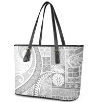 Samoa Siapo White Sunday Leather Tote Bag Lotu Tamaiti Polynesian White Pattern - Polynesian Pride