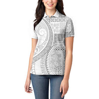 Samoa Siapo White Sunday Women Polo Shirt Lotu Tamaiti Polynesian White Pattern - Polynesian Pride